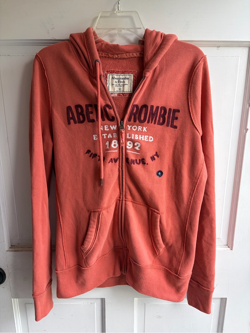 NWT Vtg Abercrombie & Fitch Y2K Full Zip Hoodie Salmon Pink NY 1892 Graphic XL